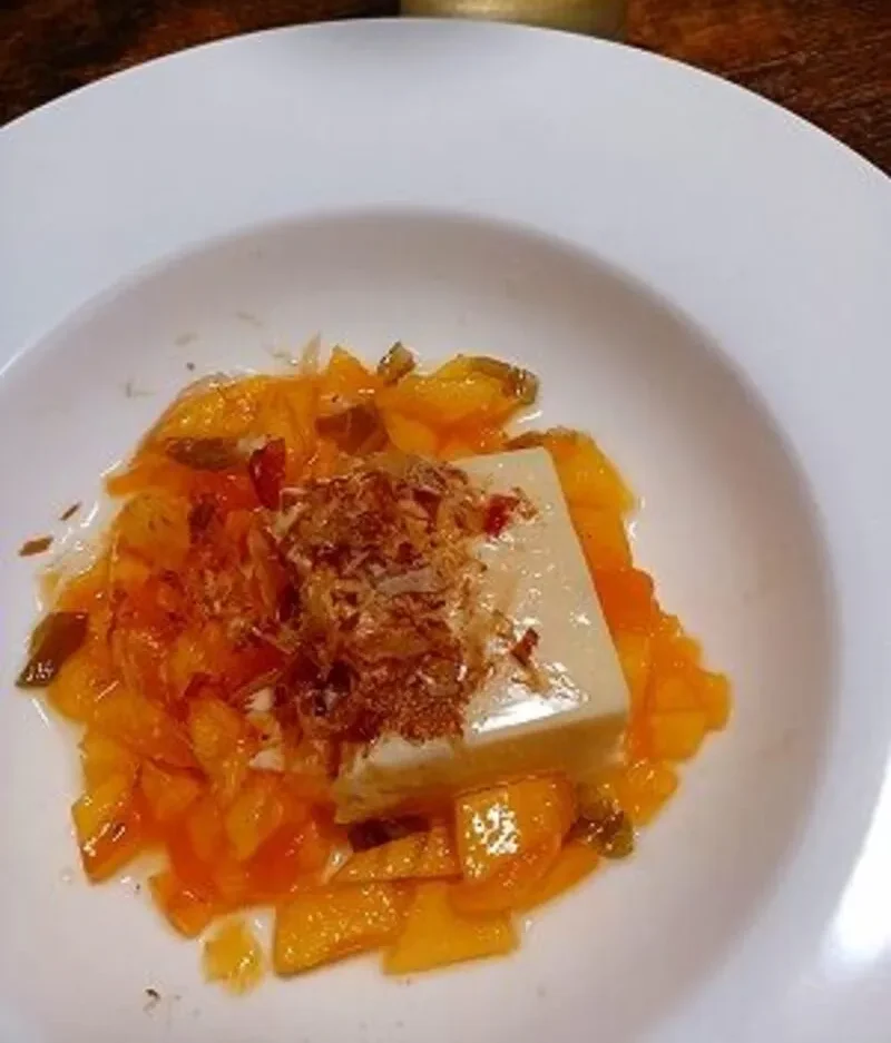 柿鰹節梅茎の玉子豆腐