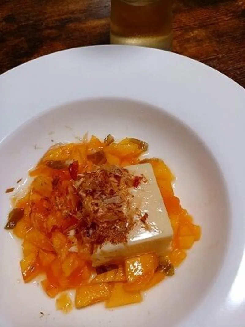 柿鰹節梅茎の玉子豆腐